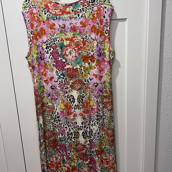 JOHNNY WAS NWT AUTHENTIC WILD GARDEN HIGH SLIT KNIT CAP SLEEVES MIDI DRESS - Picture 12 of 16